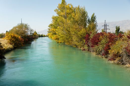 Irrigation canal, Chuy Province in Kyrgyzstan, autumn landscape, Chuy Valley