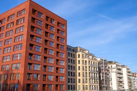 Modern apartment buildings seen in Frankfurt, Germany