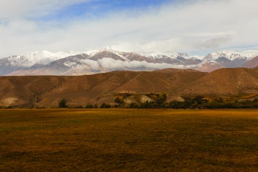 snow mountains landscape in central asia, Jumgal District, kyrgyzstan