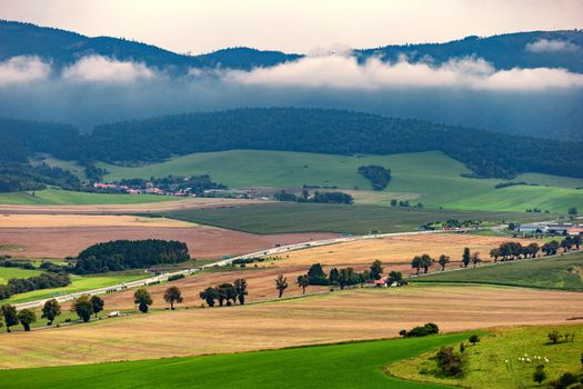 Hills view from Spiss castle on a summer day, Presov and Kosice region, Slovakia, Europe