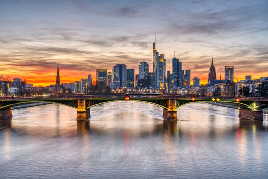 The skyline of Frankfurt in Germany after sunset