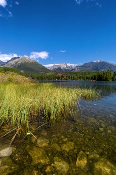 Mountain lake Strbske pleso (Strbske lake) and High Tatras national park, Slovakia