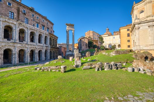 The Theatre of Marcellus and the Temple of Apollo Sosianus in Rome, Italy
