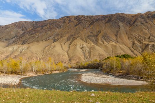 Kokemeren river, mountain river, autumn landscape, Kyzyl-Oi Kyrgyzstan.