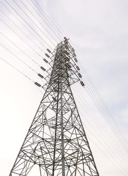 high voltage electric transmission iron tower with high voltage power lines