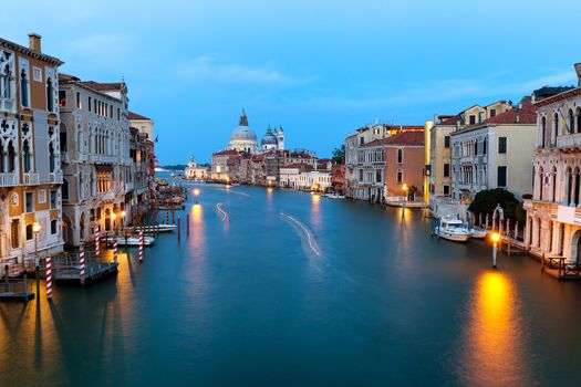 View of the Grand Canal and the Cathedral of Santa Maria della Salute at evening