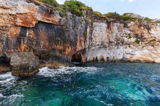 Cliffs at Ionian sea close to blue caves in Zakynthos, Greece