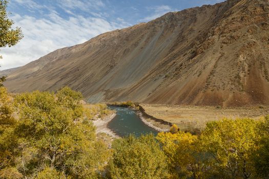 Kokemeren river, Kyzyl-Oi Kyrgyzstan, mountain river, autumn landscape