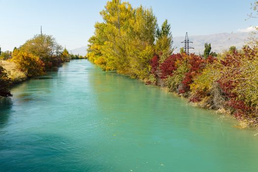 Irrigation canal, Chuy Province in Kyrgyzstan, autumn landscape