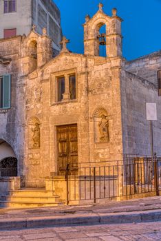 The small church Chiesa di San Biagio in Matera, Italy, at dawn