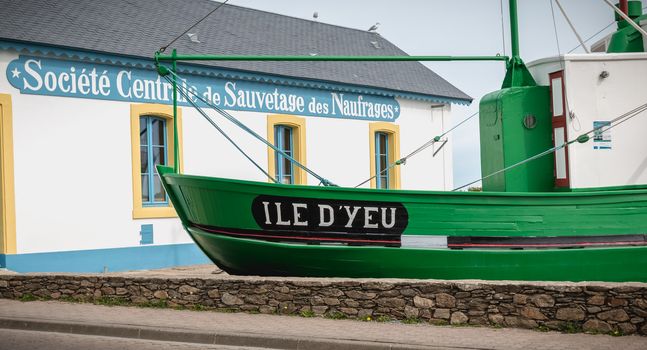 Port Joinville, France - September 16, 2018: Boat the Corsair on the harbor on a summer day. This boat is visited and symbolizes the Yeu island