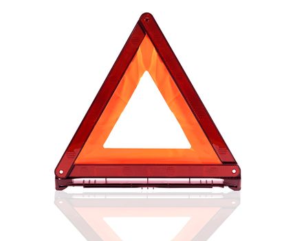 Red triangle sign, emergency stop sign, emergency warning sign isolate on white background
