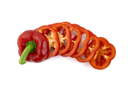Top view Slide fresh red bell pepper. Sweet pepper. Giant pepper. Isolate on white background. Save with clipping path.