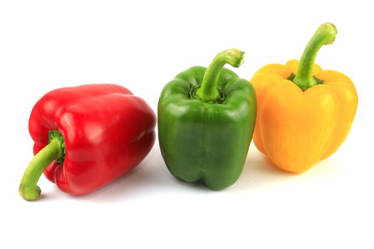 Fresh Green, yellow, red bell pepper. Sweet pepper. Giant pepper. Isolate on white background. Save with clipping path.