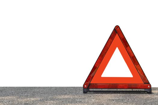 Red triangle, red emergency stop sign, red emergency symbol isolated on white background. With copy space for text or design.