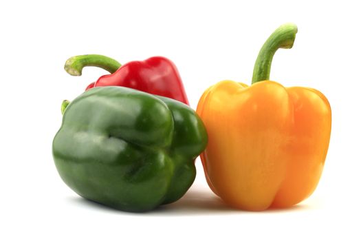 Fresh Green, yellow, red bell pepper. Sweet pepper. Giant pepper. Isolate on white background. Save with clipping path.