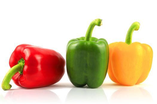 Fresh Green, yellow, red bell pepper. Sweet pepper. Giant pepper. Isolate on white background. Save with clipping path.