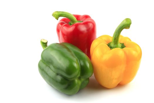 Fresh Green, yellow, red bell pepper. Sweet pepper. Giant pepper. Isolate on white background. Save with clipping path.