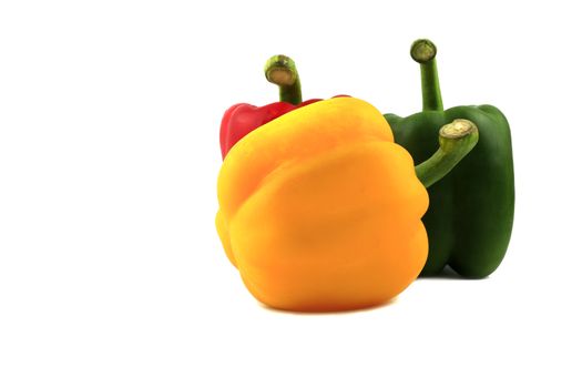 Fresh Green, yellow, red bell pepper. Sweet pepper. Giant pepper. Isolate on white background. Save with clipping path.