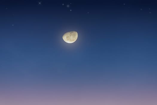 Romantic sky. Half moon with clear sky background. With copy space for text or design