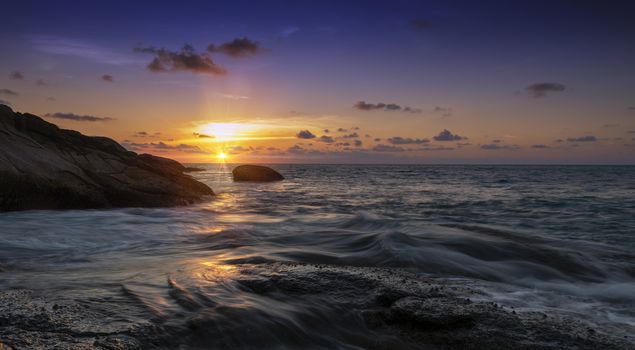 Beautiful sunset time on the sea background with copy space for text or design.