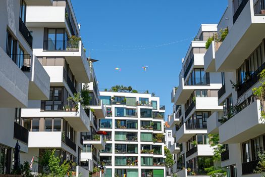 Modern upscale apartment buildings seen in Berlin, Germany