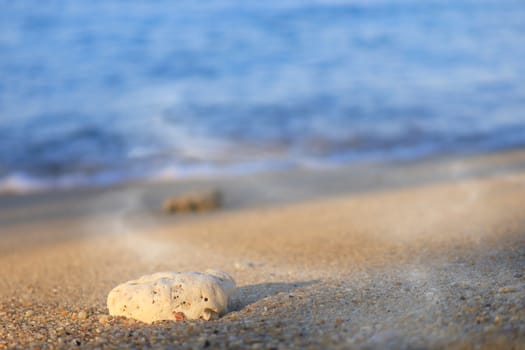 Little rock on sand and sea background. For text or design.