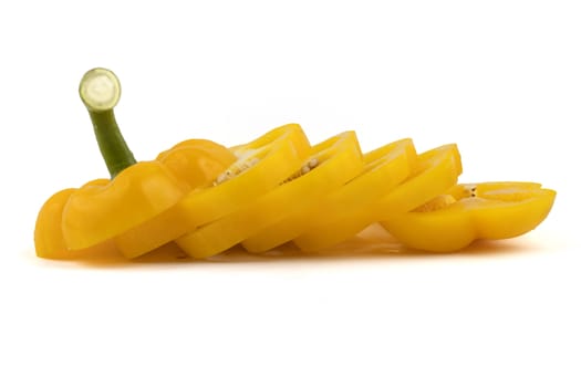 Slide fresh yellow bell pepper. Sweet pepper. Giant pepper. Isolate on white background. Save with clipping path.