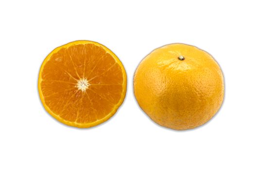 Top view Fresh navel oranges isolated on white background. Save with clipping path.