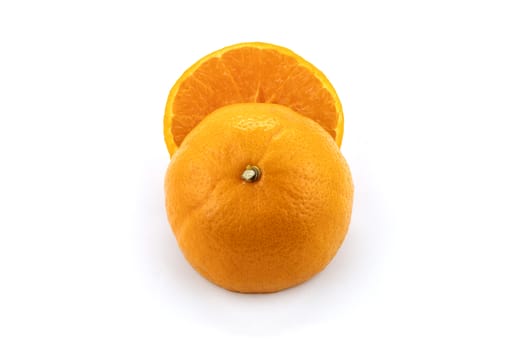 Top view half orange isolated on white background. Save with clipping path.