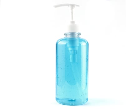 Blue alcohol gel isolated on white background. Hand sanitizer gel for clean. Hand sanitizer in pump head bottle. 
