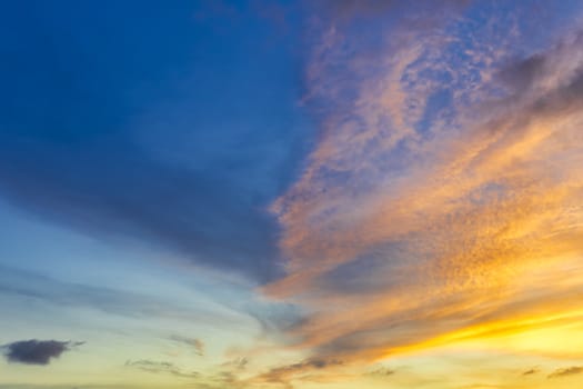 Sky with cloud and sun ray yellow and blue color background. With copy space for text or design.
