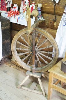 Old distaff. Spinning wheel. Device for making yarns. Vintage distaff, vertical image