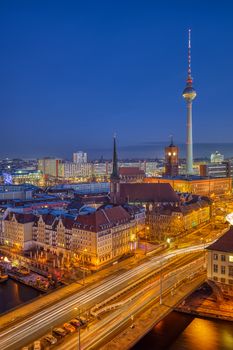 The Nicolaiviertel and Berlin Alexanderplatz at dawn