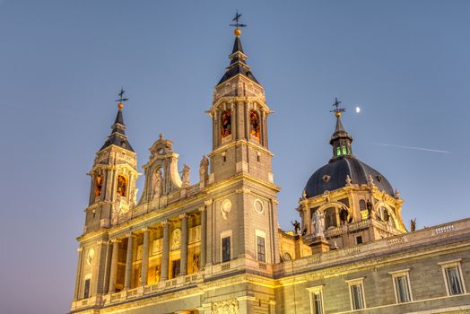 The famous Almudena cathedral of Madrid at twilight