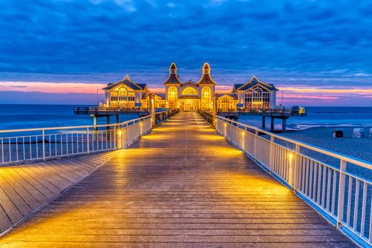 The beautiful sea pier in Sellin at Ruegen island before sunrise