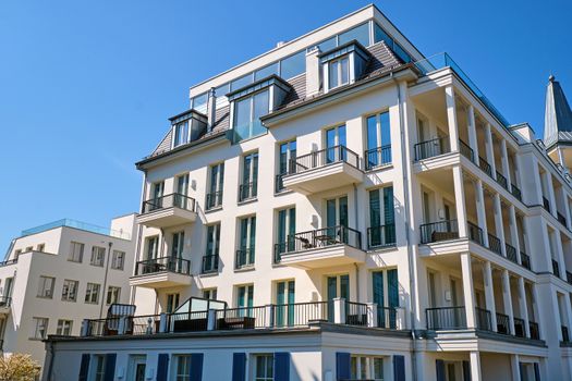 Modern white apartment house seen in Berlin, Germany