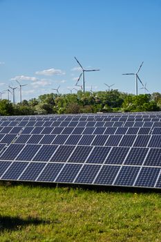 Solar system and wind power plants seen in Germany