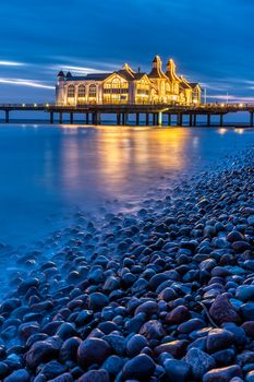 Night at the beautiful sea pier of Sellin on Ruegen island, Germany