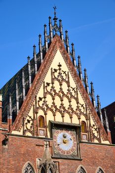 Detail of the Old Town Hall of Wroclaw, Poland, with the Astronomical clock