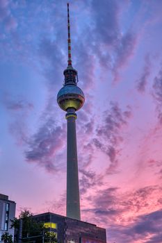 Beautiful sunset sky at the Television Tower in Berlin