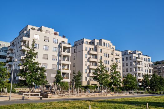 Development area with modern townhouses seen in Berlin, Germany