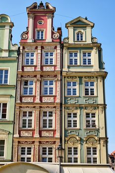 Colorful small houses at the market square in Wroclaw, Poland