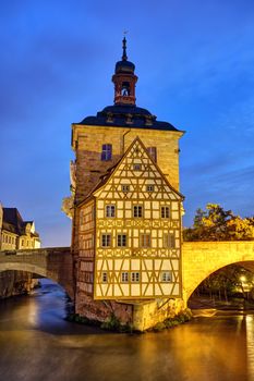 The Old Town Hall of Bamberg in Germany at night