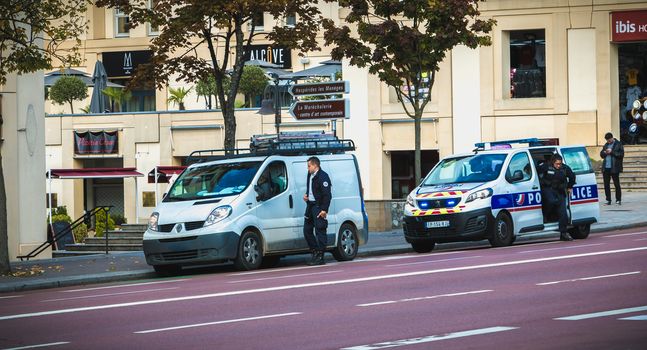 Versailles, France - October 9, 2017: French police control in the city center on a fall day.