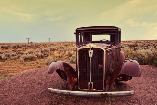 Abandoned car near the entrance to the Painted desert, Arizona.