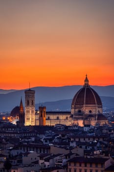 Duomo Santa Maria Del Fiore at sunset in Florence, Tuscany, Italy