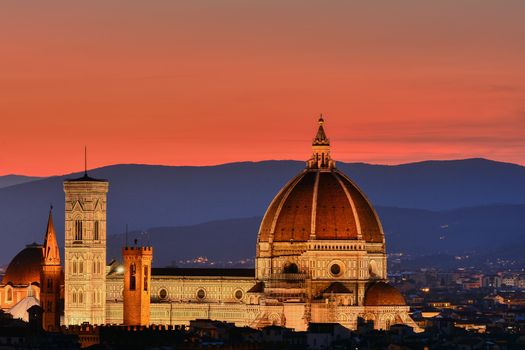 Duomo Santa Maria Del Fiore at sunset in Florence, Tuscany, Italy