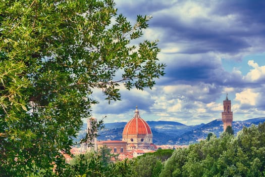 Duomo Santa Maria Del Fiore and tower of Palazzo Vecchio in Florence, Tuscany, Italy