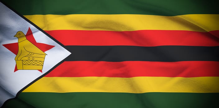 Wavy and rippled national flag of Zimbabwe background.